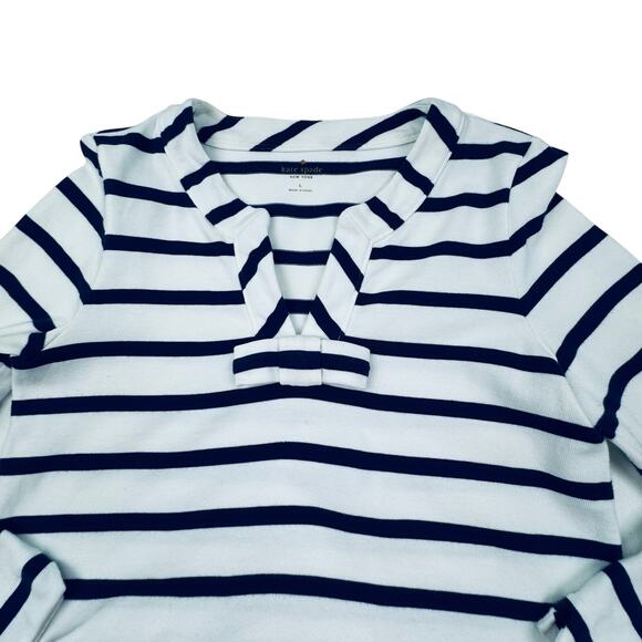 Kate Spade Tropez Navy Blue & White Nautical Striped Bow Detail Top Women's L - Picture 3 of 6